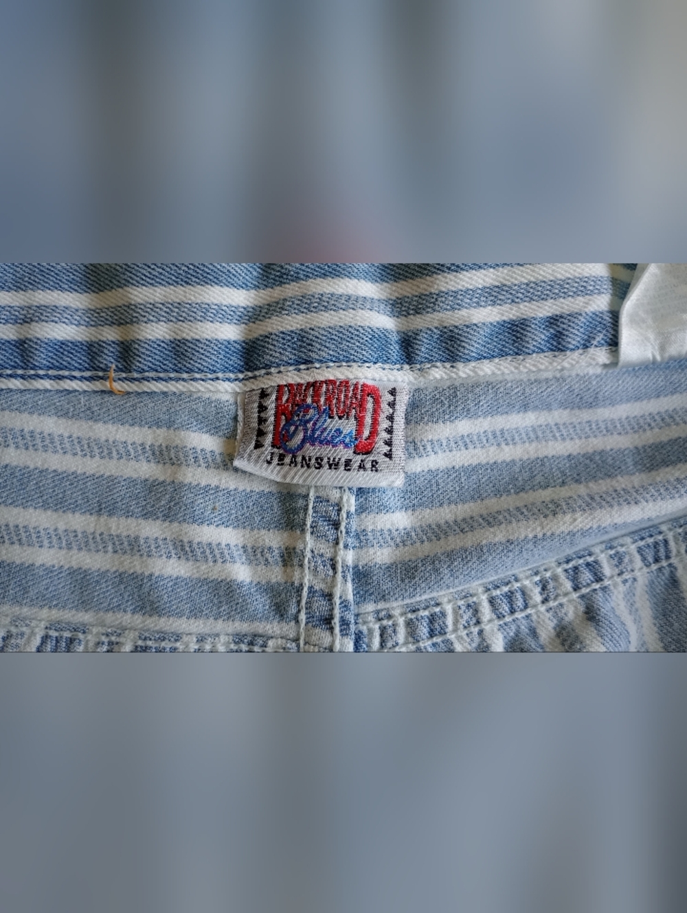 Backlroad Blues Jeanswear Label - Blue & White Striped Denim Size L